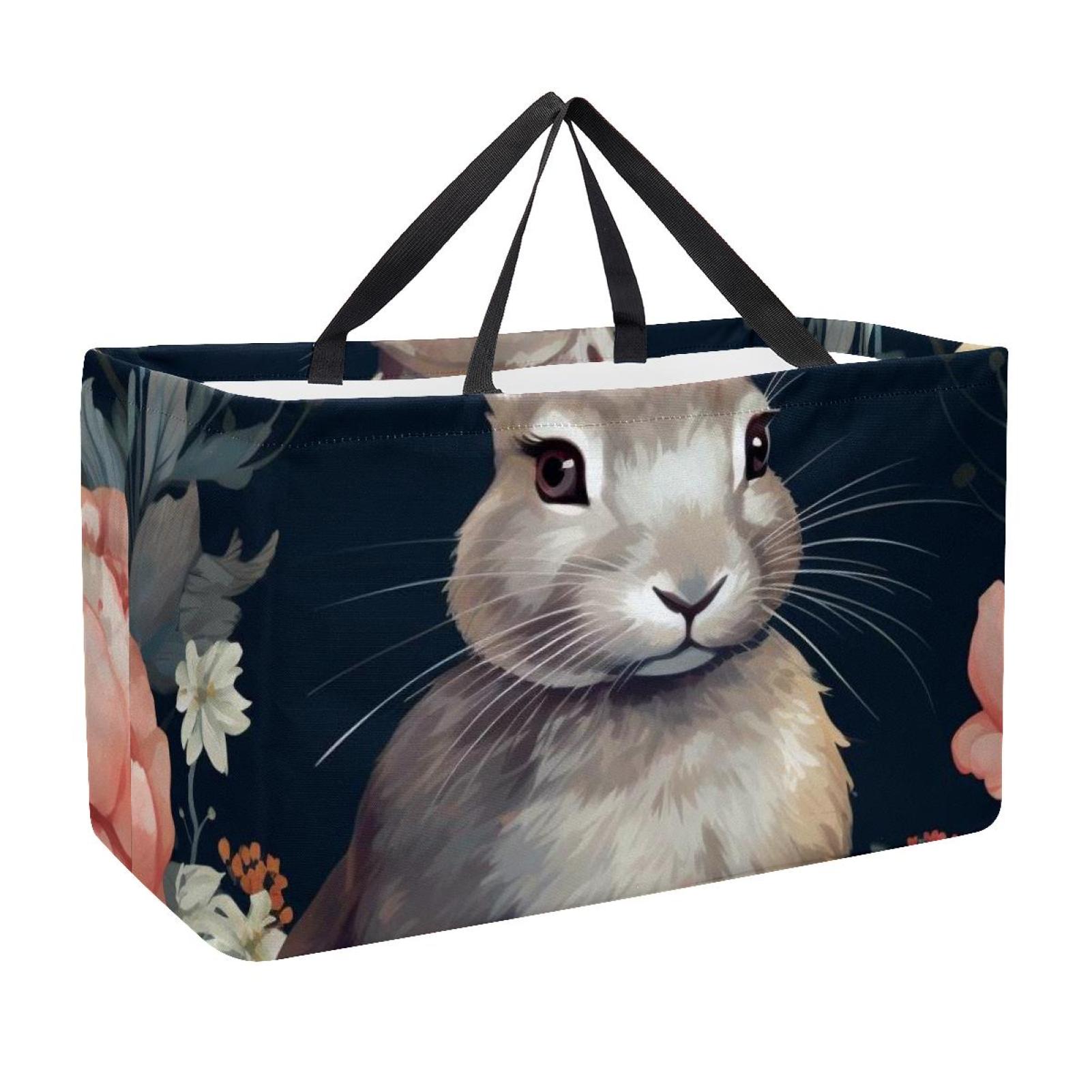 Reusable Grocery Bag Cute Rabbit with Flowers Large Stand Up Tote ...