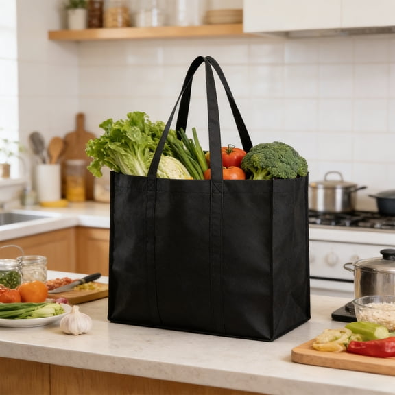 Reusable Grocery Bag, Heavy-Duty Rip-Stop, Foldable, 9.29Gal, Long Handle, Large Shopping Tote, Easy Clean, Eco-Friendly, Versatile, Farmers Markets Bag, 16.14x12.99x10.24in