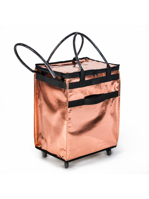 Reusable Grocery Bag On Wheels Large Capacity Shopping Trolley Foldable Rolling Tote With Heavy Duty Handle For Travel (rose Larg