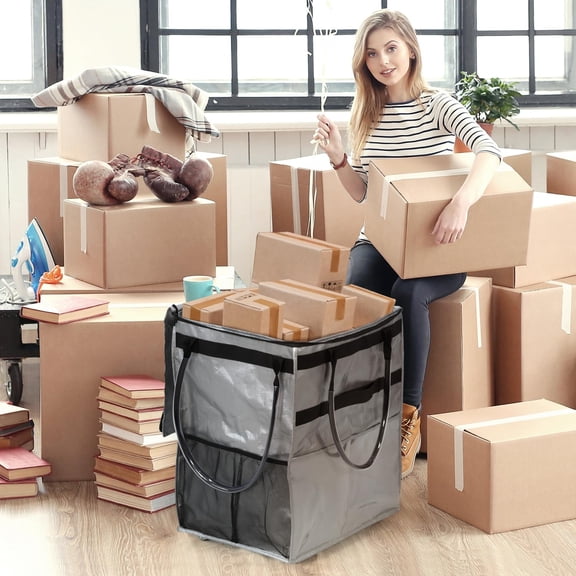 Reusable Grocery Bag On Wheels Large Capacity Shopping Trolley Foldable Rolling Tote with Outside Pocket, Heavy Duty Handle (Silver, Large)