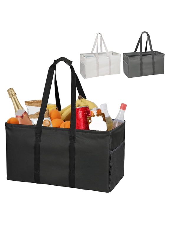 Reusable Grocery Bag Utility Foldable Shopping Bag Large Capacity Zipper Closure Waterproof Multifunctional Tote Bag with Mesh Pockets