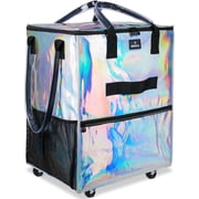 Reusable Grocery Bag On Wheels, Foldable Shopping Trolley with Enhanced Stability Wheels, Water Resistant, 6 Pockets & 3-Way Carry for Outdoor, Camping, Small, Gradient Silver