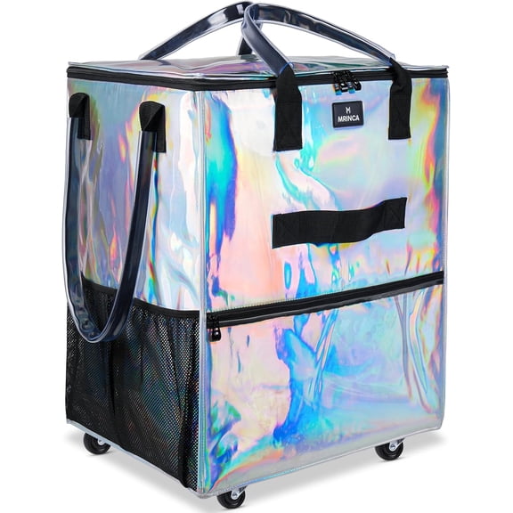 Reusable Grocery Bag On Wheels, Foldable Shopping Trolley with Enhanced Stability Wheels, Water Resistant, 6 Pockets & 3-Way Carry for Outdoor, Camping, Small, Gradient Silver