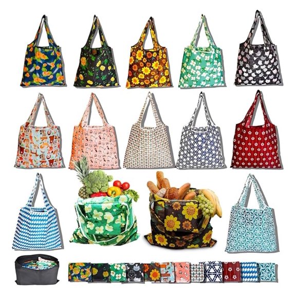 Reusable Grocery Bags 12 Pack, Foldable Shopping Tote Bags - Large Capacity, Durable Nylon, Lightweight Portable Gift Bags for Groceries & Shopping