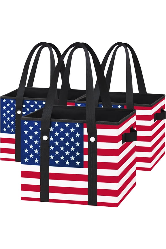 Reusable Grocery Bags (3 Pack) – Heavy Duty Reusable Shopping Bags with Box Shape to Stand Up, Stay Open, Fold Flat – Large Tote Bags are Foldable with Long Handles & Hard Bottom
