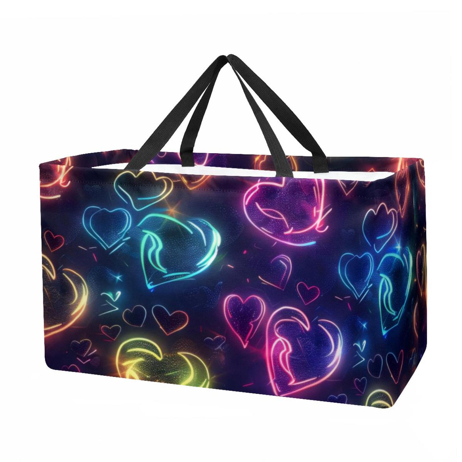 Reusable Grocery Bags Color Neon Hearts Foldable Washable Large Storage ...