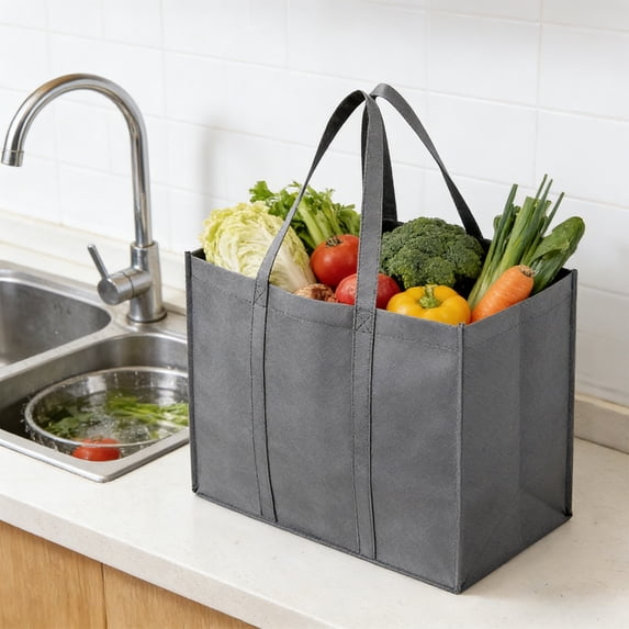 Reusable Grocery Bags, Foldable Shopping Bags for Groceries with Long Handles, Heavy Duty Rip-Stop Non-Woven Tote for Home and Outdoor Use, 9.29Gal Large Capacity Storage Bag