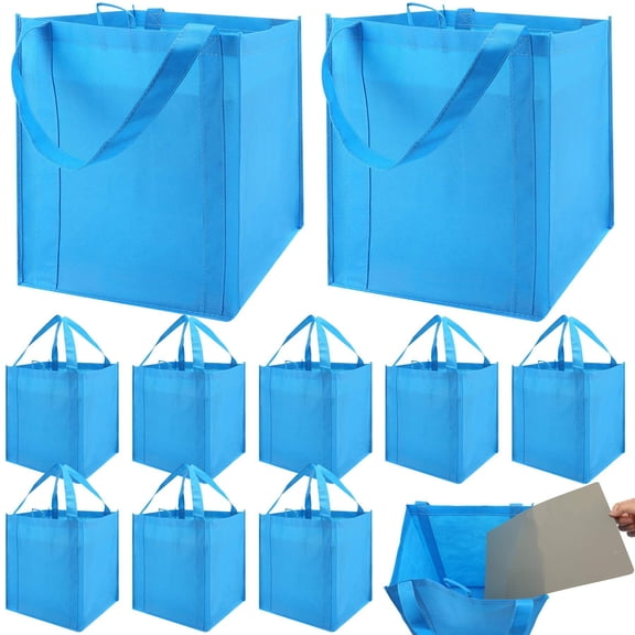 Reusable Grocery Bags Grocery Totes with Reinforced Bottom, Handles, Washable, Blue