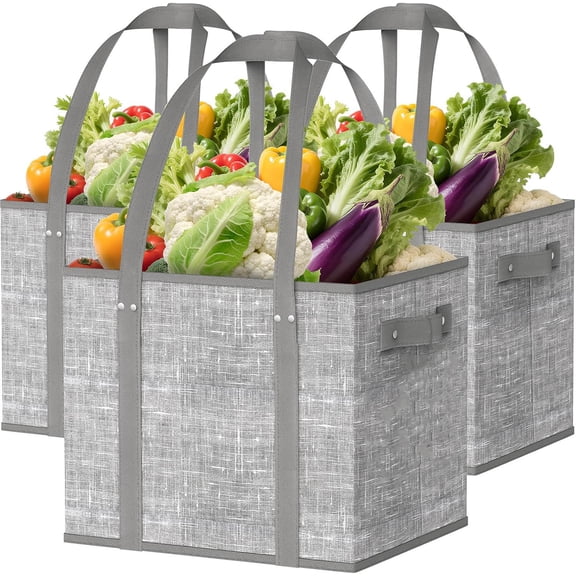 Reusable Grocery Bags, Large Foldable Shopping Tote Bags with Reinforced Handles & Hard Bottom