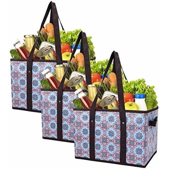 Reusable Grocery Bags Set Durable Heavy Duty Tote Bag Collapsible Grocery Shopping Box Bag with Reinforced Bottom