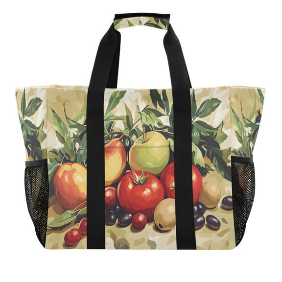 Reusable Grocery Bags with Handle Side Pocket Waterproof Shopping Portable Tote Apple Tomato Grape Mango