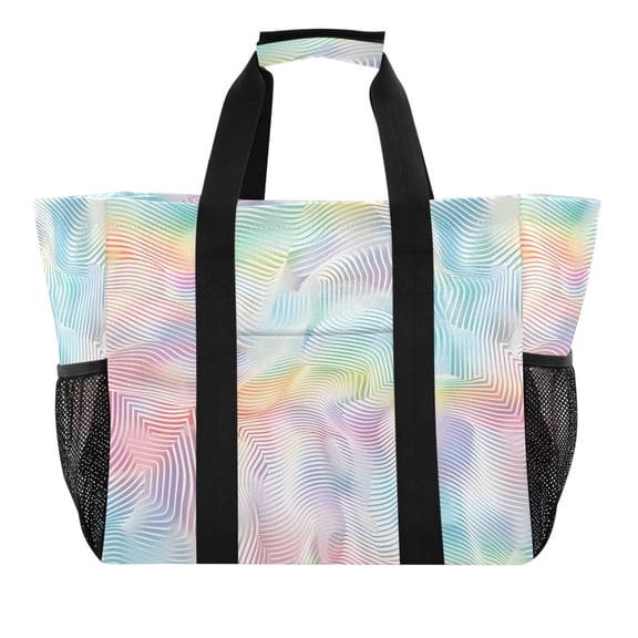 Reusable Grocery Bags with Handle Side Pocket Waterproof Shopping Portable Tote Colorful Line Waves