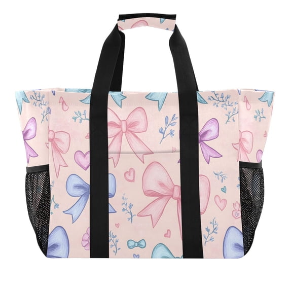 Reusable Grocery Bags with Handle Side Pocket Waterproof Shopping Portable Tote Differently Cartoon Bow
