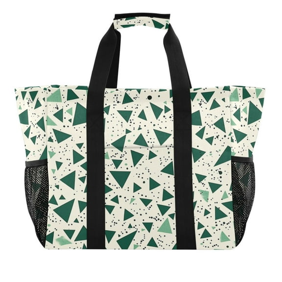 Reusable Grocery Bags with Handle Side Pocket Waterproof Shopping Portable Tote Green Small Triangles