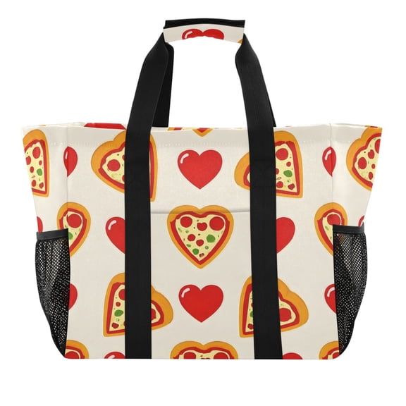 Reusable Grocery Bags with Handle Side Pocket Waterproof Shopping Portable Tote Heart Pizza