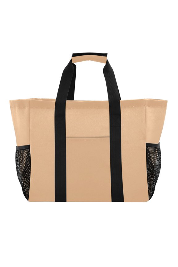 Reusable Grocery Bags with Handle Side Pocket Waterproof Shopping Portable Tote Light Warm Brown