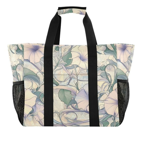 Reusable Grocery Bags with Handle Side Pocket Waterproof Shopping Portable Tote Morning Glory Flowers and Vines