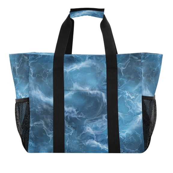Reusable Grocery Bags with Handle Side Pocket Waterproof Shopping Portable Tote Ocean Wavea