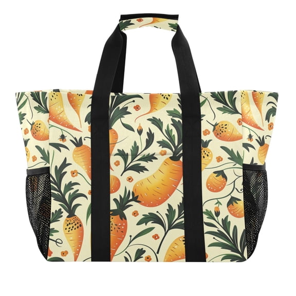 Reusable Grocery Bags with Handle Side Pocket Waterproof Shopping Portable Tote Parsnip Folk Art