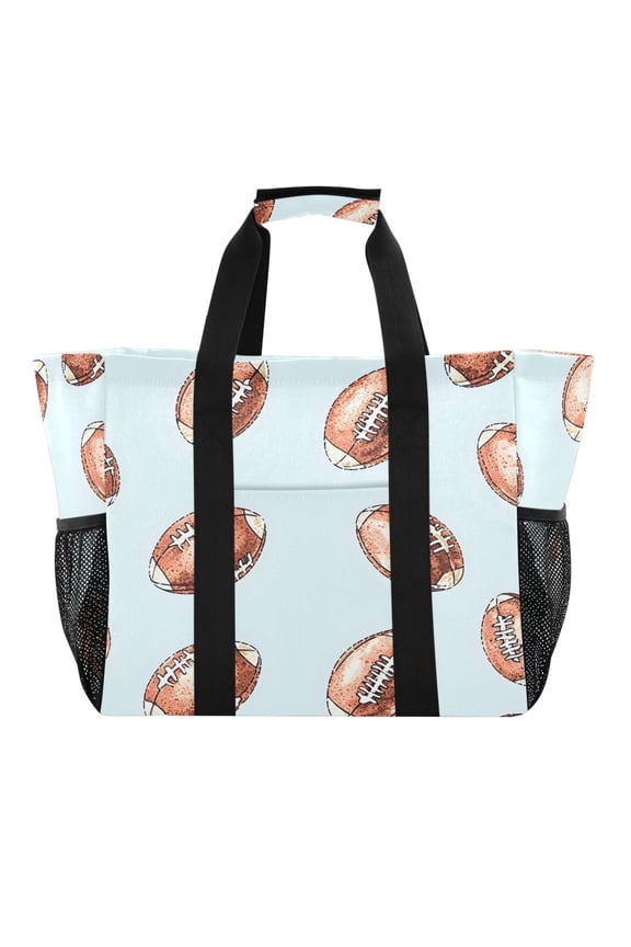 Reusable Grocery Bags with Handle Side Pocket Waterproof Shopping Portable Tote Rugby Ball