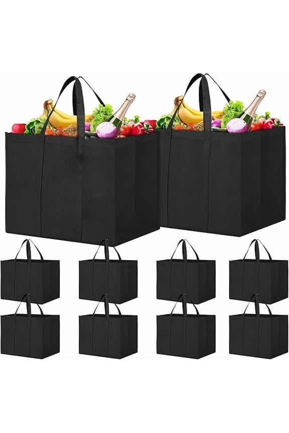 Reusable Grocery Shopping Bags 10 Pack Large Foldable Tote Bags Bulk, Eco Produce Bags with Long Handle for Shopping Groceries Clothes