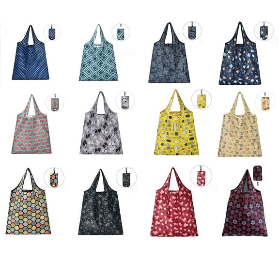 Reusable Grocery Shopping Bags, Cute Tote Bags Handles Shopping Bags, Cloth Fabric Washable Bulk Collapsible Reusable Gift Bags (12 Pack)