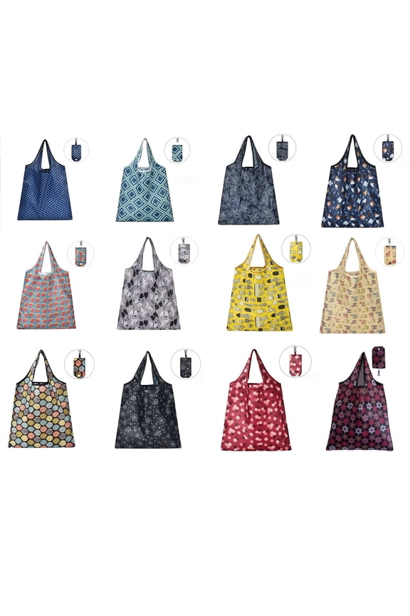 Reusable Grocery Shopping Bags, Cute Tote Bags Handles Shopping Bags, Cloth Fabric Washable Bulk Collapsible Reusable Gift Bags (12 Pack)