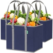 Creative Green Life Hard-Sided Non-Woven Fabric Reusable Grocery Shopping Bag Set, Blue, 3-Piece