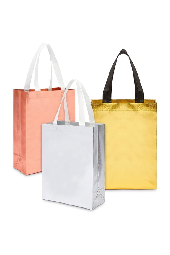 Reusable Grocery Shopping Tote Bags in 3 Metallic Colors (Medium, 12 Pack)
