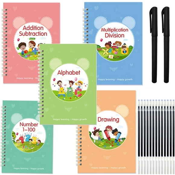 Reusable Grooved Practice Copybook with Pens,Bexikou Reusable Writing Practice Books,Groove Reusable Handwriting Workbooks,Tracing Letters Numbers, Math, Kindergarten Sight Words for Kids Ages 3-8