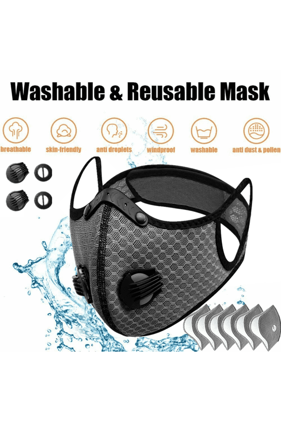 Reusable Half Face Cover Mask w/ Filter Cycling Outdoor Sport Face Mask Grey(Logistics only For USPS.TK/TMEU only For self-pickup)