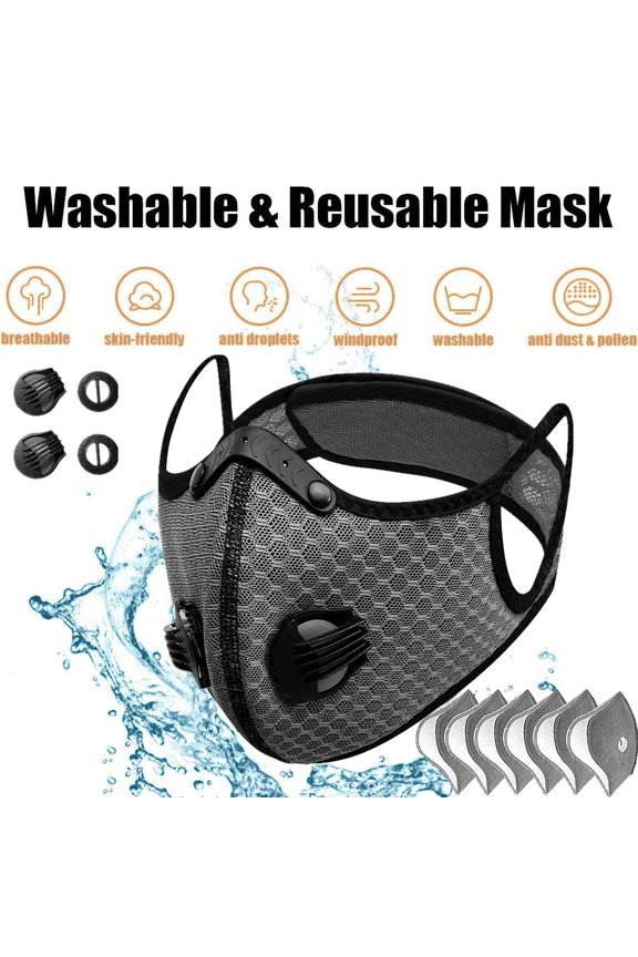 Reusable Half Face Cover Mask w/ Filter Cycling Outdoor Sport Face Mask Grey