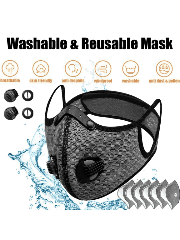 Reusable Half Face Cover Mask w/ Filter Cycling Outdoor Sport Face Mask Grey