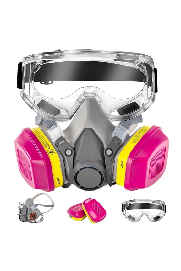 Reusable Half Face Cover Respirator, Safety Goggles and Dual Filters, 99.97% Filtration Rate