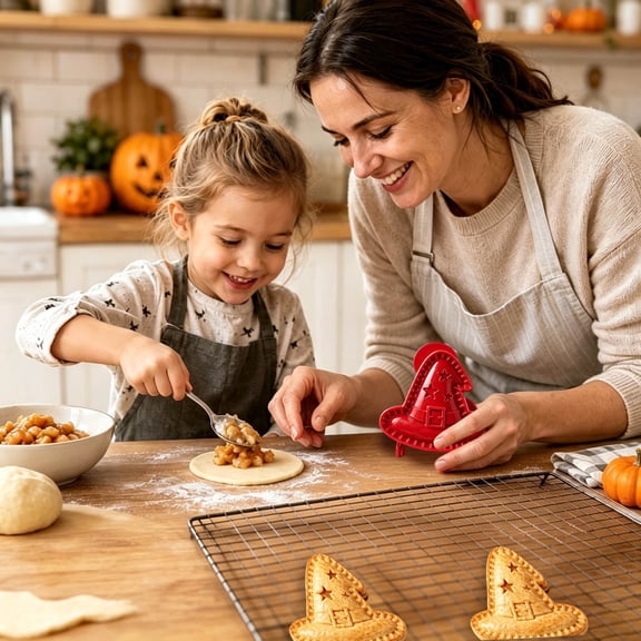 Reusable Halloween Baking Molds Set, 2.76in 8 Piece Pie Press for Homemade Snacks, Food Grade Cookie Dough Cutter for Family Fun, 1 Set (Witch's Hat)