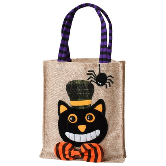 Reusable Halloween Burlap Candy Bags for Kids | Pumpkin Witch Skeleton Themed Designs | Eco-Friendly Trick or Treat Bags | Festive Party Favor Bags for Halloween Night