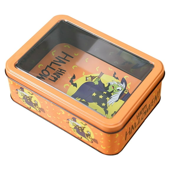 Reusable Halloween Candy Tin with Lid | Decorative Trick or Treat Cookie Container | Airtight Metal Storage Jar for Festive, Thanksgiving & Party Snacks