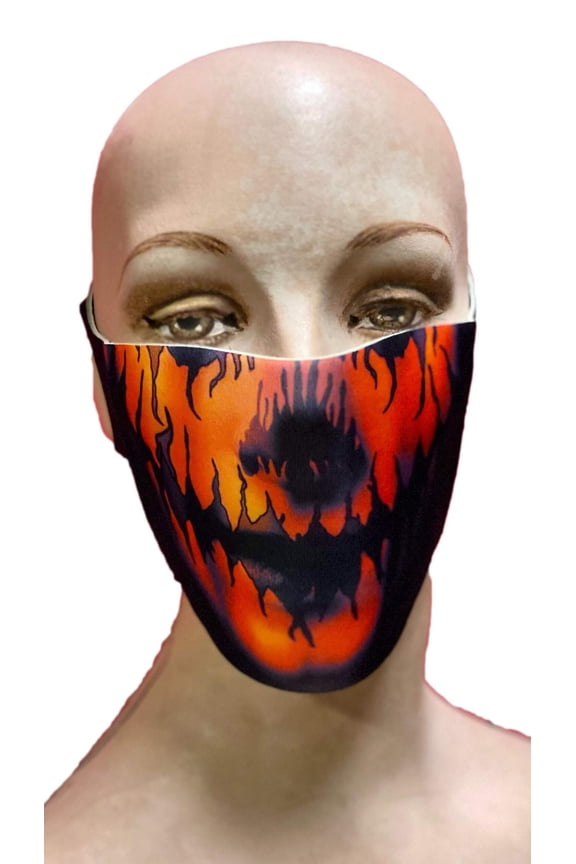 Reusable Halloween Face Cover Evil Pumpkin Design Orange Face Mask