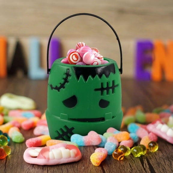 Reusable Halloween Pumpkin Candy Bags - Durable Plastic Trick or Treat Buckets for Kids, Party Favors, Candy Holders with Sturdy Handle for Indoor Outdoor Decorations