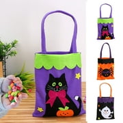 Reusable Halloween Trick or Treat Bags Set of 3 Non Woven Candy Collection Totes with Cat, Spider & Pumpkin Designs for Parties (10.4"x8.5")