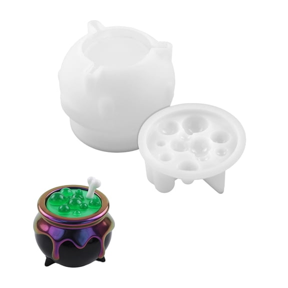 Reusable Halloween Witch Cauldron Silicone Molds for Candy Containers Epoxy Resin Casting and Festival Decorating
