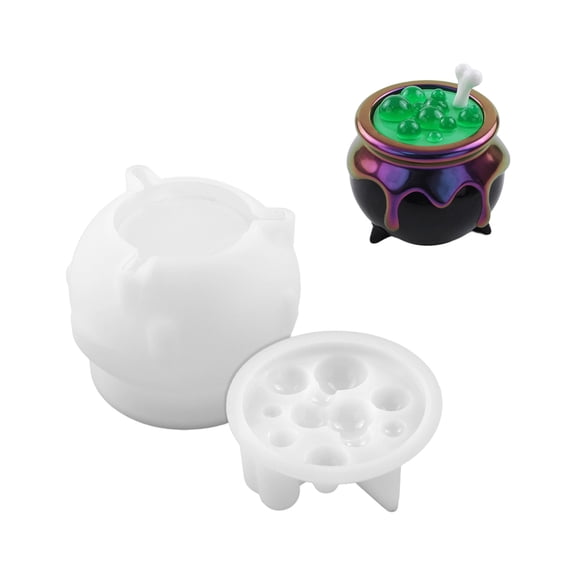 Reusable Halloween Witch Cauldron Silicone Molds for Candy Containers Epoxy Resin Casting and Festival Decorating