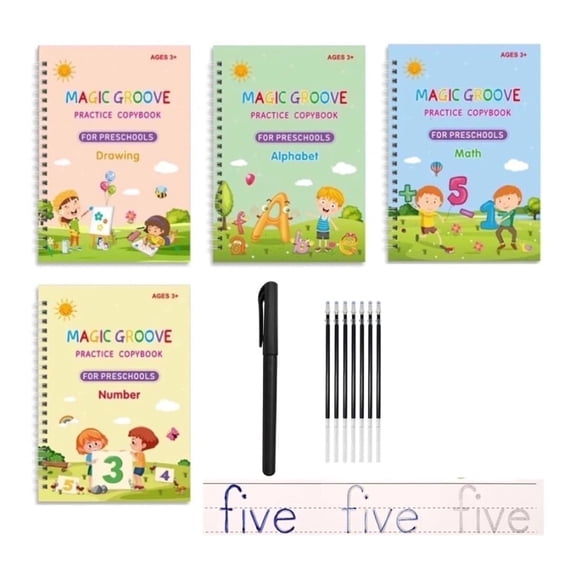 Practice Learning Workbooks Triani 4Pack Reusable Handwriting Practice Workbook Reusable Grooved ...
