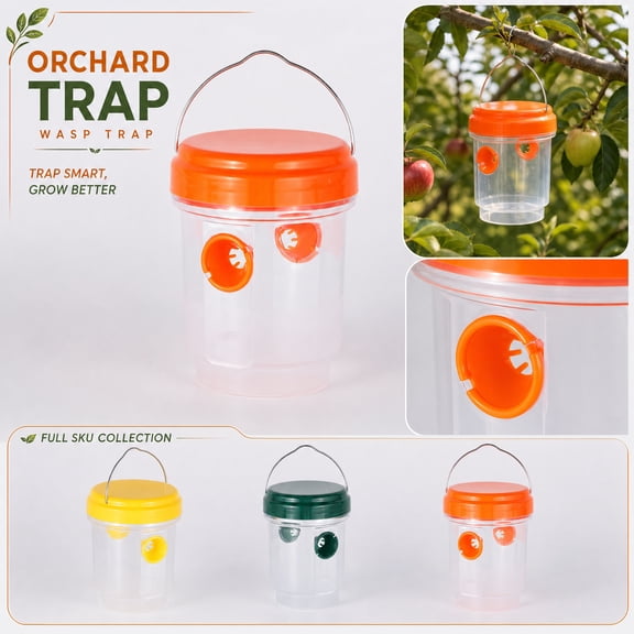 Reusable Hanging Wasp Trap Outdoor Orchard Hornet Yellow Jacket Catcher Non-Toxic Plastic Bee Insect Trap for Fruit Tree Garden Farm Patio Pest Control