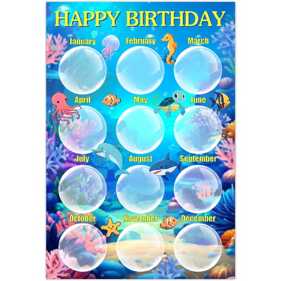 Reusable Happy Birthday Chart Posters Birthday Chart Calendar for Classroom Decorations Rectangle with 10Pcs Seamless Double-sided Adhesive Animals