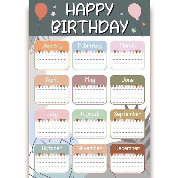 Reusable Happy Birthday Chart Posters Birthday Chart Calendar for Classroom Decorations Rectangle with 10Pcs Seamless Double-sided Adhesive Balloon