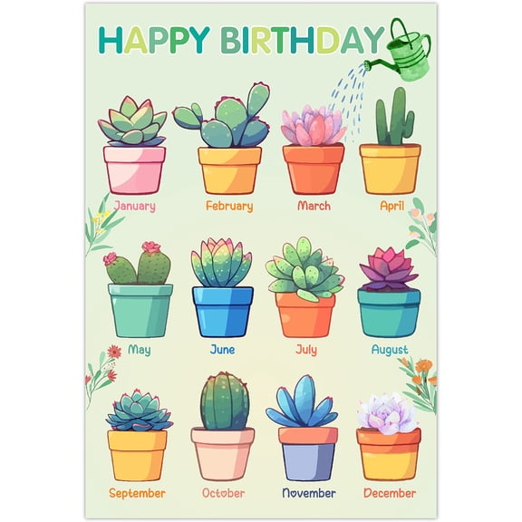 Reusable Happy Birthday Chart Posters Birthday Chart Calendar for Classroom Decorations Rectangle with 10Pcs Seamless Double-sided Adhesive for DIY