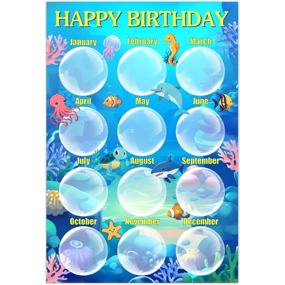 Reusable Happy Birthday Chart Posters Birthday Chart Calendar for Classroom Decorations Rectangle with 10pcs Seamless Double-sided Adhesive 419x284mm