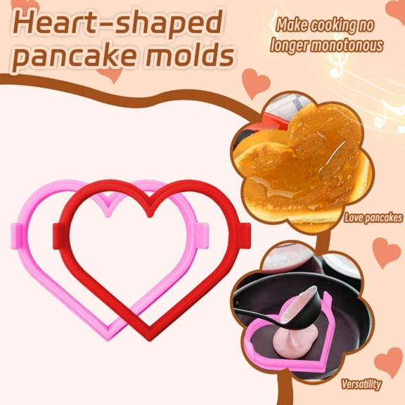Reusable Heart-Shaped Silicone Pancake Mold - 2 Styles Non-Stick Pancake Maker, Diy Breakfast Tool for Home Kitchen Cooking Baking, 5.5*5.3*1.45in, Easy Clean Mold, Red