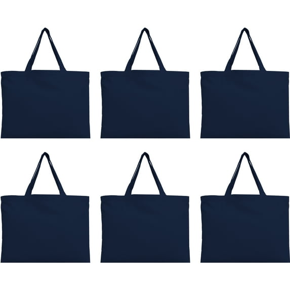 Reusable Heavy Duty 100% Cotton Canvas Bags | Pack of 6 | For Crafts, Shopping, Groceries, Books, Welcome Bag, Beach Bag, and More | Eco Friendly | Generous Size 12x16 - Navy